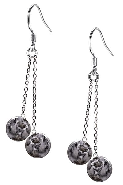 Tesbih Atölyesi Certified Natural Patterned Jasper Stone Silver Earrings