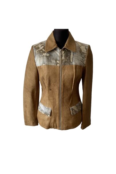 asus deri Holly Antik Bej Renk Hakiki Kuzu Derisi Kadın Ceket