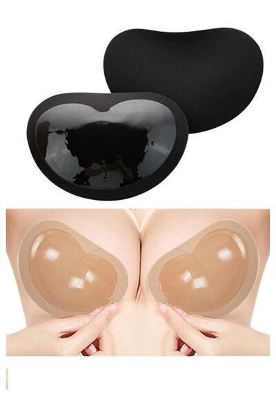 Malinka Siyah Silikon Yapışkanlı Mayo Abiye Elbise Sütyen Gelinlik Push Up Göğüs Dikleştirici Kaldırıcı Pedi