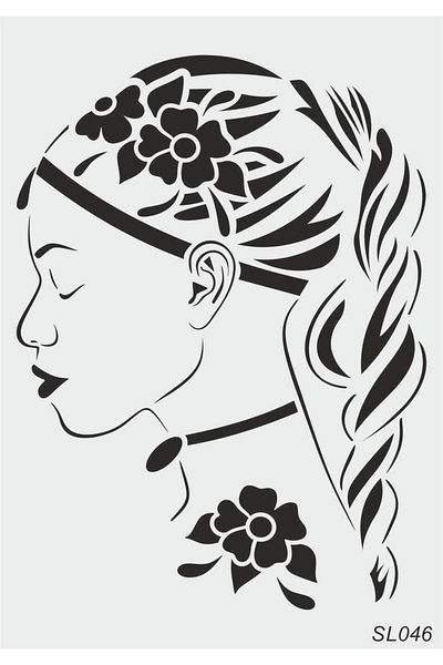 STENCİLTASARIM Stencil Design Sl046 Black Girl Pattern - Decorative Wall, Tile and Goods Painting Templates 21x30cm