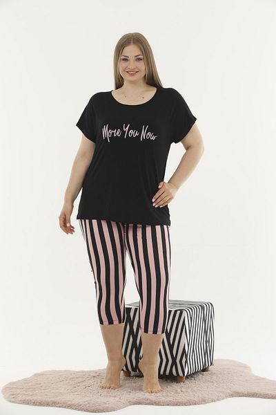 Lady Lingerie Striped Short Sleeve Capri Suit