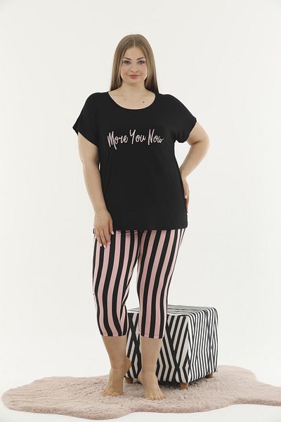 Lady Lingerie Striped Short Sleeve Capri Suit
