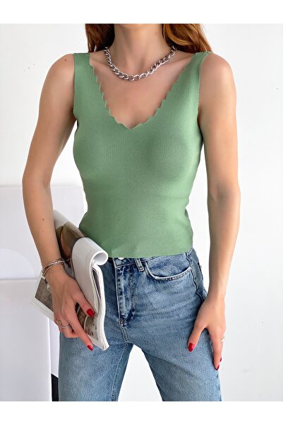 BE CHİC Tricotaj detaliat pentru femei, față, spate, cu gât în ​​V, atlet Trk...