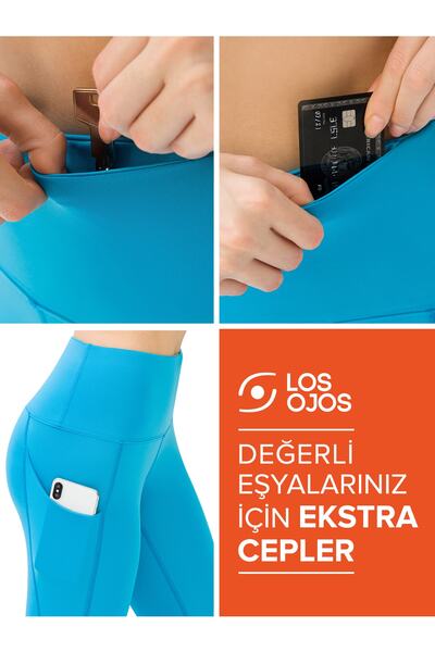 Los Ojos Women's Turquoise High Waisted Double Pocket Leggings
