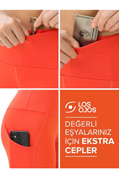Los Ojos Women's Orange High Waisted Double Pocket Leggings