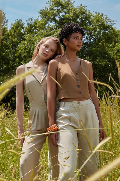 Trendyol Collection Beige High Waist Trousers TWOSS22PL00070