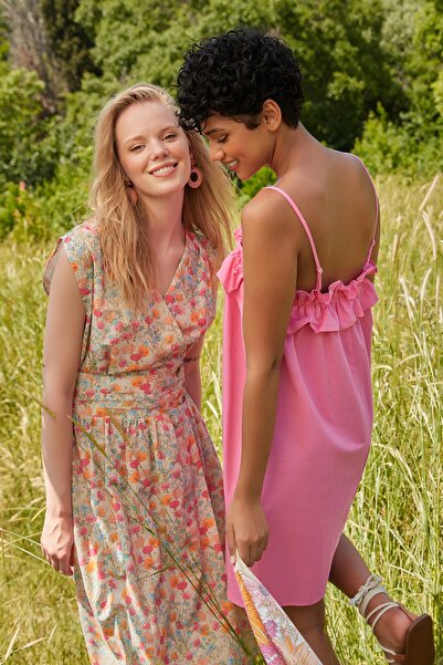 Trendyol Collection Ροζ υφαντό φόρεμα με τιράντες TWOAW23EL00337