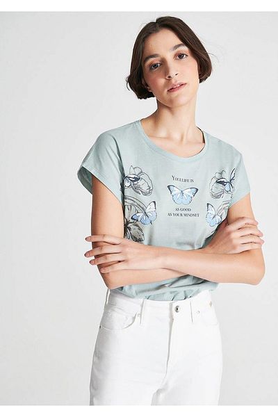 Mavi Tricou cu imprimeu cu flori Regular Fit / Croială normală 1610142-70837