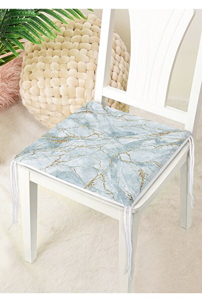 Nish & Royal Gold Striped Blue Floor Digital Printed Zippered Chair Cushion
