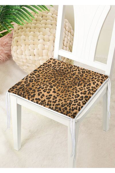 Nish & Royal Leopar Desenli Dijital Baskılı Dekoratif Fermuarlı Sandalye Minderi