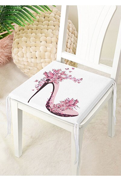 Nish & Royal Pembe Çiçekli Topuklu Ayakkabı Illüstrasyon Dijital Baskılı Deko...