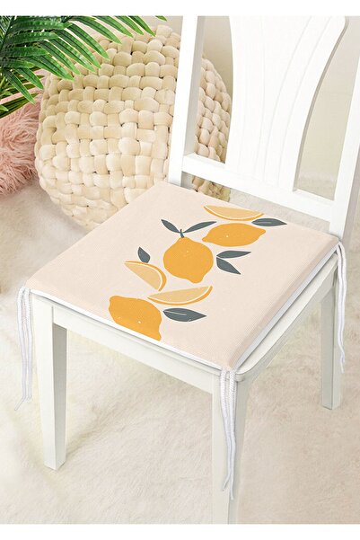 Nish & Royal Limon Desenli Dijital Baskılı Özel Tasarımlı Fermuarlı Sandalye Minderi