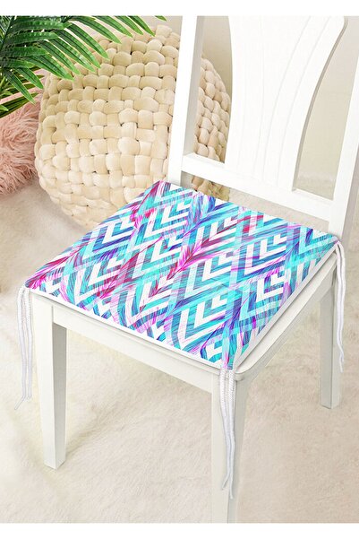 Nish & Royal Modern Zippered Chair Cushion with Feather Pattern on Geometric ...