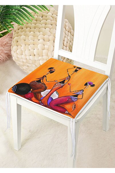 Nish & Royal Orange Floor Three African Woman Drawing Digital Printed Decorat...