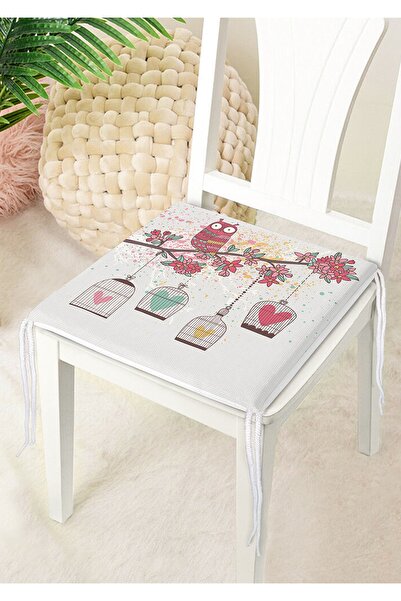 Nish & Royal Owl Patterned Digital Printed Decorative Zippered Chair Cushion