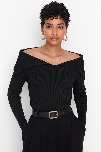 Trendyol Collection Pulover negru Carmen Guler Tricot TWOAW22KZ0993