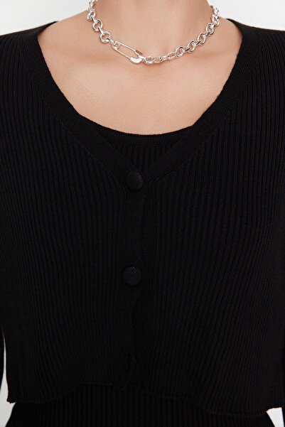 Trendyol Collection Σετ ζακέτα και φόρεμα μίντι μήκους μαύρη πλεκτά - TWOSS21EL0208