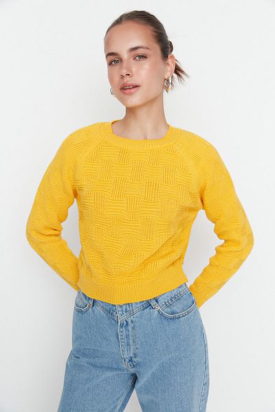 Trendyol Collection Yellow Crop Knit Detailed Crew Neck Knitwear Sweater TWOAW23KZ00819