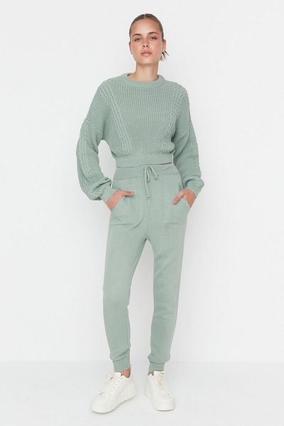 Trendyol Collection Mint Crop Crew Neck Knitwear Top and Bottom Σετ TWOAW21AU0047