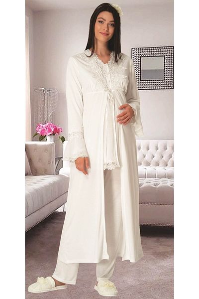 Mecit Pijama بيجامة قطنية مقسمة للرضاعة الطبيعية مع قاعدة مطاطية قابلة للتعديل - طقم بيجامة للحوامل مع ثوب نوم
