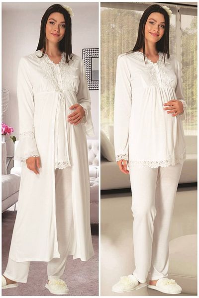 Mecit Pijama بيجامة قطنية مقسمة للرضاعة الطبيعية مع قاعدة مطاطية قابلة للتعديل - طقم بيجامة للحوامل مع ثوب نوم