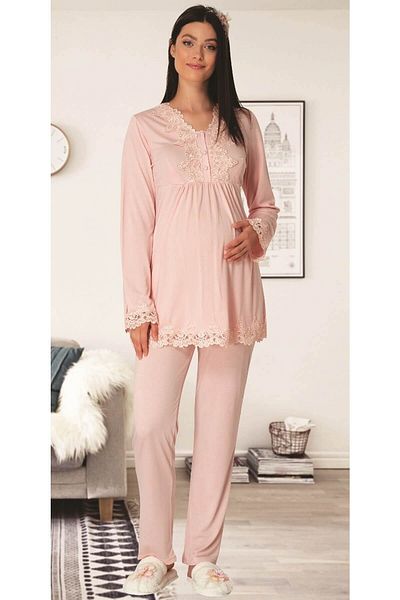 Mecit Pijama Βαμβακερή θήκη θηλασμού Πυτζάμες Εσώρουχα από καουτσούκ Ρυθμιζόμενη εγκυμοσύνη - Σετ πιτζάμες με ρόμπα εγκυμοσύνης