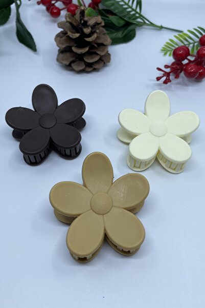 Tahtakaledeyim تريند ديزي زهرة مزلاج مشبك مجموعة 3 قطع نغمات البني الفاتح