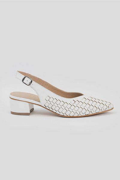 TUNAELLİ Pantofi cu toc din piele naturală împletită albă de damă, mărimea 35-41