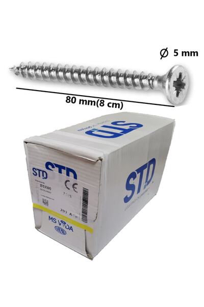 Std 5x80 Sunta Ve Ağaç Vidası Paket 200 Adet