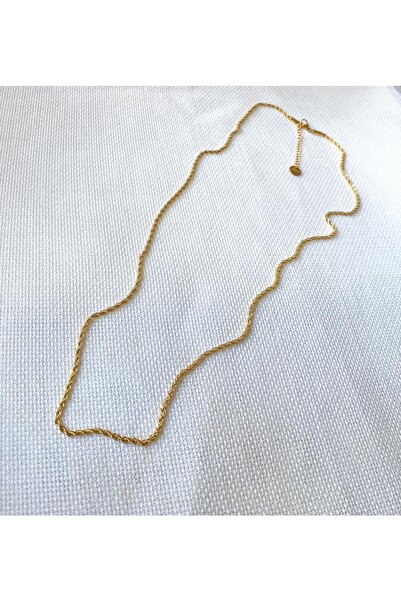 DEMOKAN Kadın Yüksek Kalite Çelik Altın Kaplama Ince Burgu Zincir Kolye - 60cm