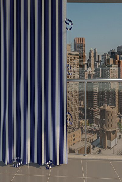 Basic Creation Balkon Perdesi 1.sınıf Kalın Kumaş Mavi-beyaz