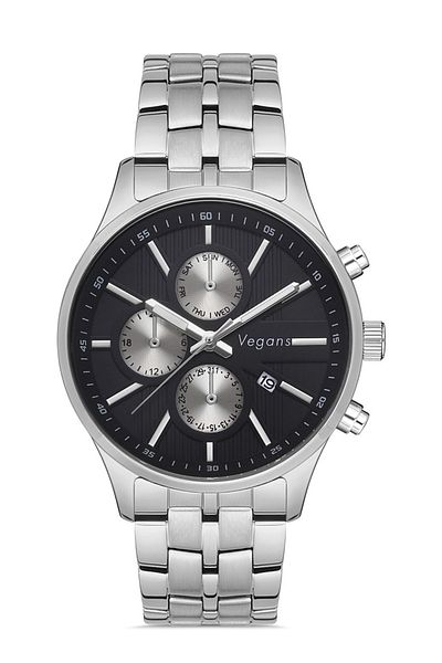 Vegans Men's Wristwatch with Calendar and Steel Strap