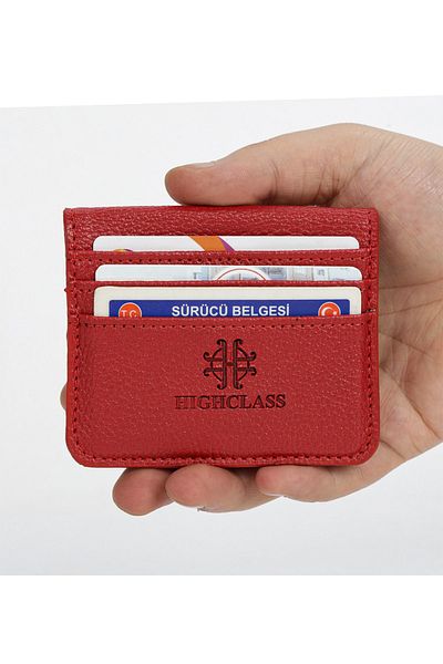 HighClass Deer Red Leather Wallet Card Holder with Money Compartment