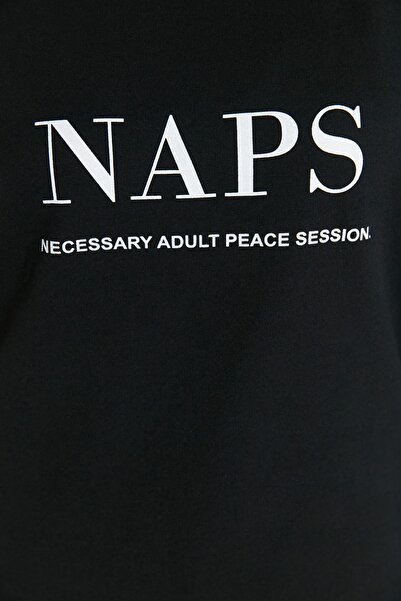 Trendyol Curve Pamut fekete nyomott kötött pizsama szett - TBBAW23AI00016