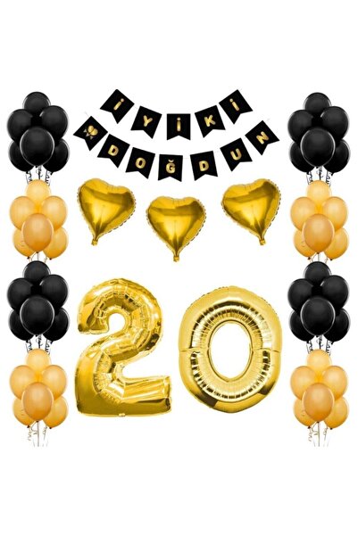 papercraft Doğum Günü Seti Siyah Ve Gold 20 Yaş Partilerinizin Olmazsa Olmazı