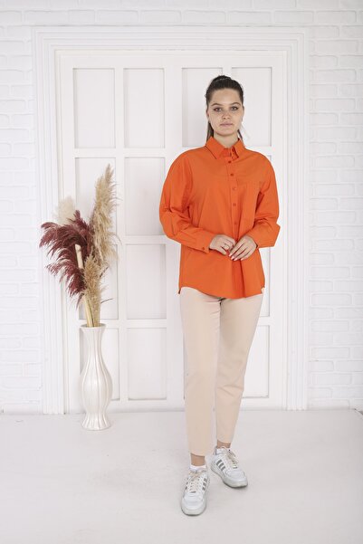 Bireysa Kadın Oversize Poplin Gömlek Düz Renk