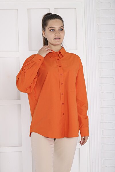 Bireysa Kadın Oversize Poplin Gömlek Düz Renk