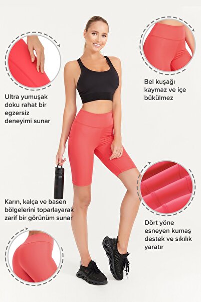 Los Ojos Kadın Mercan Yüksek Bel Toparlayıcı Bisikletçi Şortu Kısa Spor Tayt Biker Basics