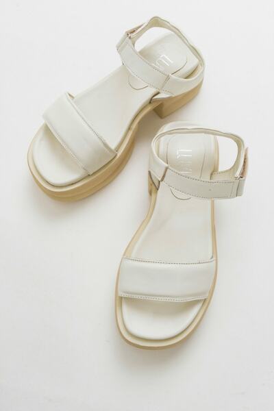 Luvi Swan Krem Kadın Deri Sandalet