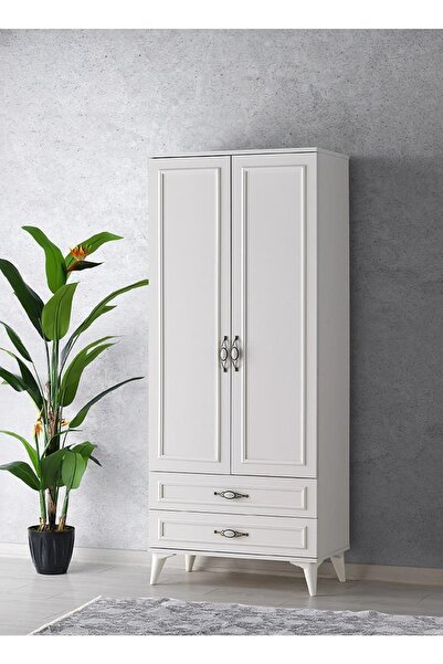 evimedairherşey Irmak 2 Kapılı 2 Çekmeceli Gardrop Elbise Dolabı 80x48x195cm