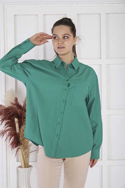 Bireysa Kadın Oversize Poplin Gömlek Düz Renk