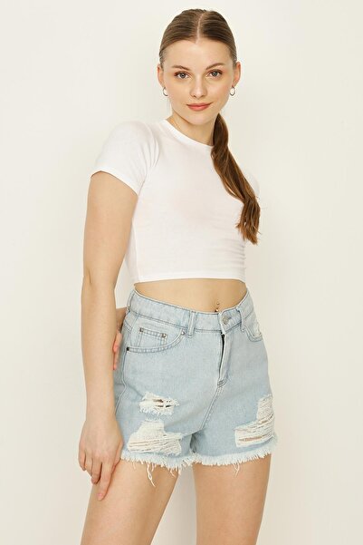 Select Moda Γυναικείο τζιν σορτς με λεπτομέρειες σε γαλάζιο χρώμα