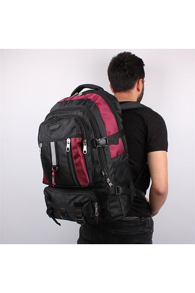Bagacar Izdag Black Claret Red Travel Backpack 60 Lt 17" with Laptop Compartment