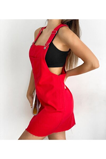 LB Laluna Butik Women's Red Salopette Skirt Gardener Jumpsuit