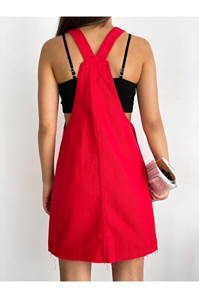 LB Laluna Butik Women's Red Salopette Skirt Gardener Jumpsuit