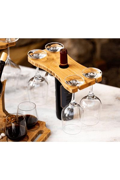 ArtProdüksiyon Special Design Wooden Wine Glass Decorative Serving Presentation Tray for 4 Persons