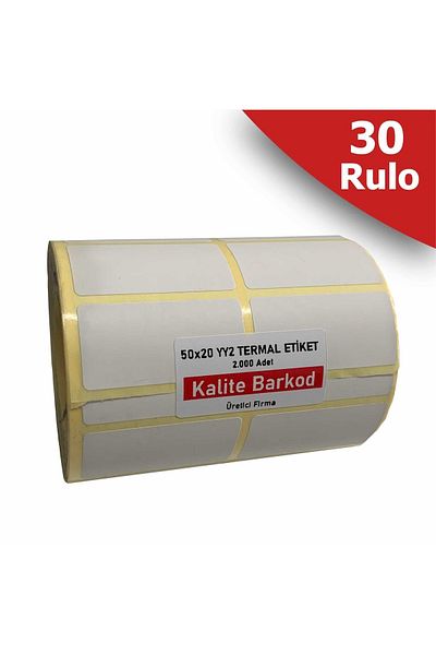 Kalite Barkod 50x20 2 etichete termice laturi laturi |   30 de role de etichete cu coduri de bare