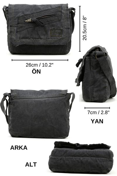 Old Cotton Small Anthracite Shoulder Bag - Canvas Material Cargo Bag Casual for School Tablet