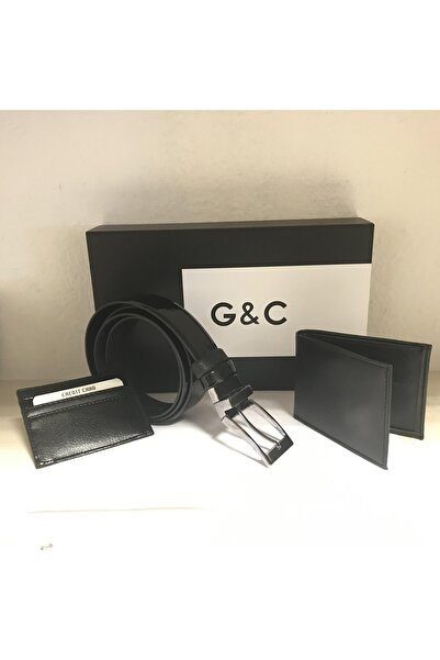 G&C Giyim G&C 525 3-Piece Leather Belt - Wallet - Card Holder Set