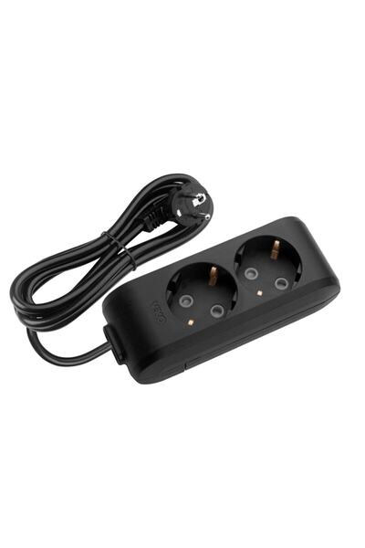 VİKO Multi-let Siyah Ikili Priz Top Kablolu 1 Mt